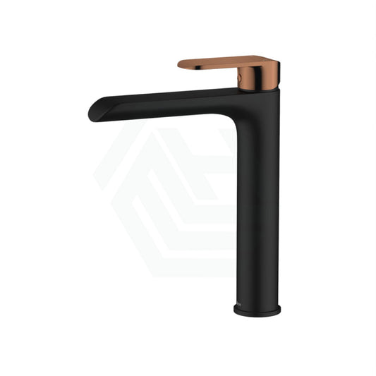Solid Brass Matt Black & Rose Gold Handle Tall Basin Mixer Tap For Vanity And Sink Multi-Colour