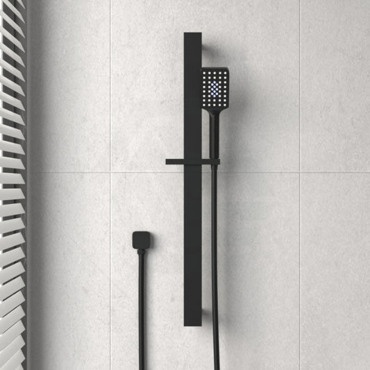 Square Black Sliding Shower Rail With 3 Mode Handheld Set