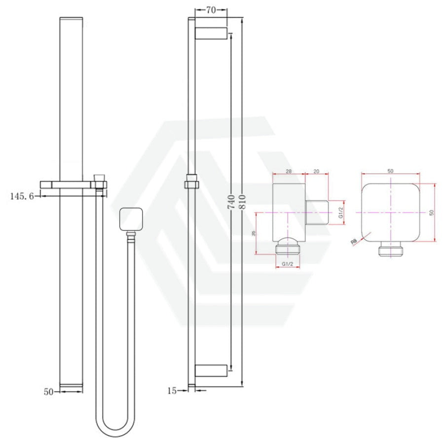 G#1(Gold) Norico Esperia Square Brushed Gold Shower Rail With 3 Mode Handheld Set