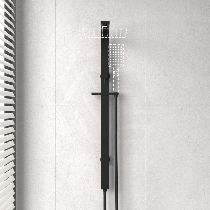 Square Black Wide Twin Shower Rail With Diverter Top Water Inlet Rails