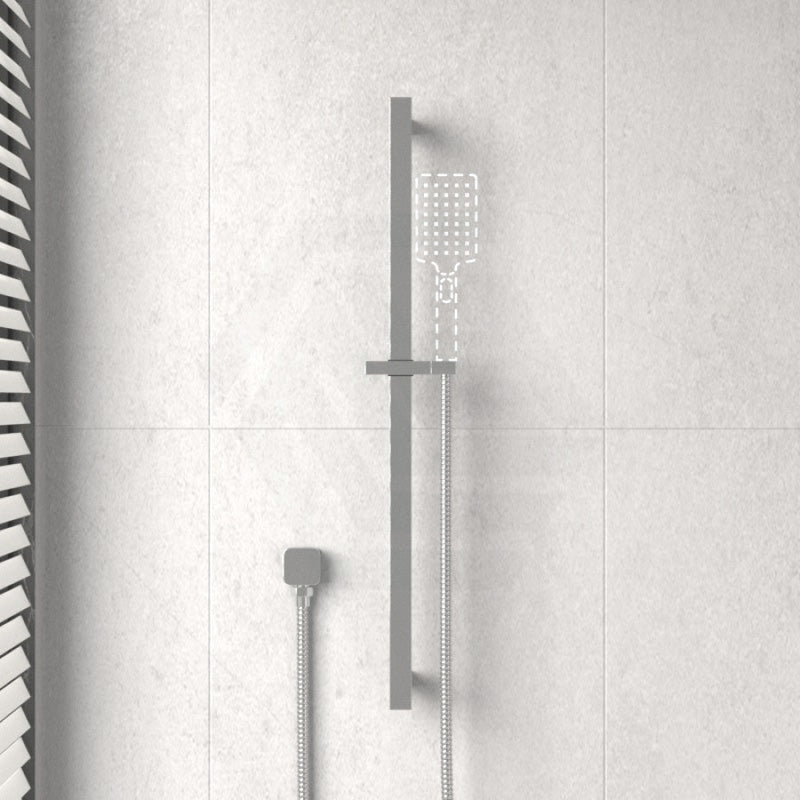 Square Chrome Shower Rail With Wall Connector & Water Hose Only