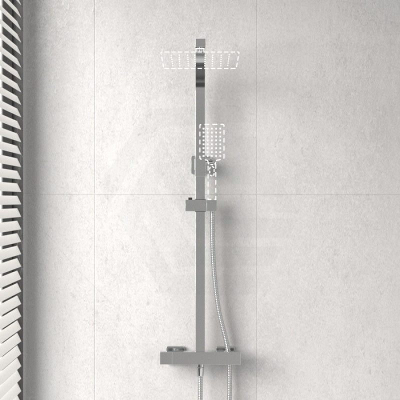 Square Chrome Thermostatic Sliding Twin Shower Rail Bottom Water Inlet Rails