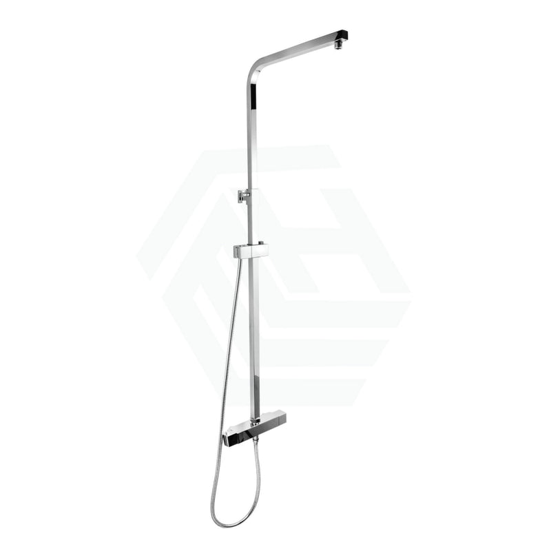 Square Chrome Thermostatic Sliding Twin Shower Rail Bottom Water Inlet