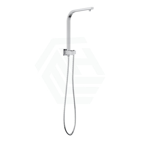 Square Chrome Top Water Inlet Twin Shower Rail With Built-In Diverter