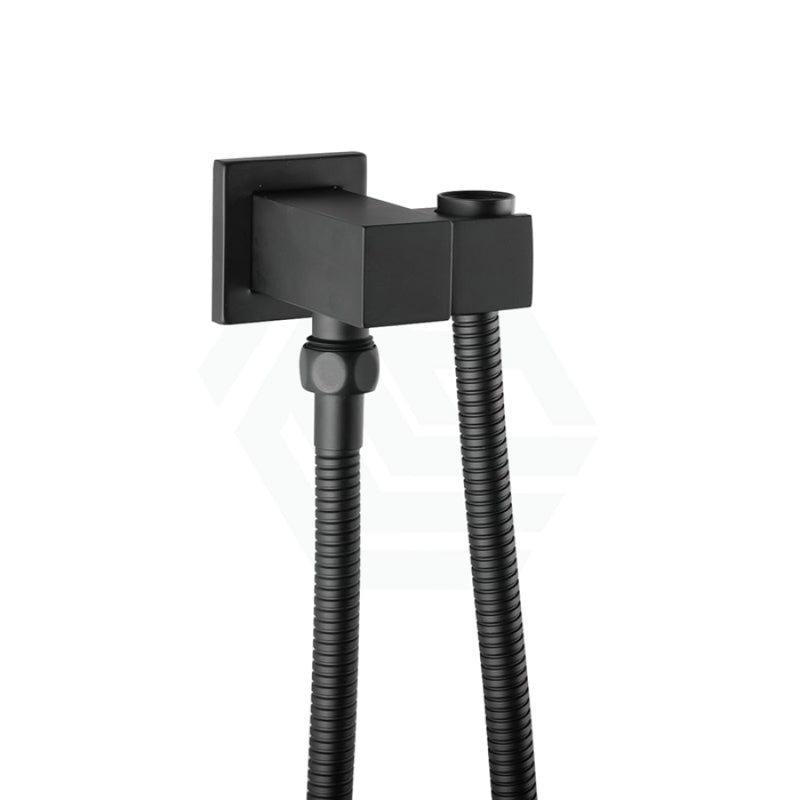 Square Matt Black Shower Holder Wall Connector & Hose Only Bathroom Products