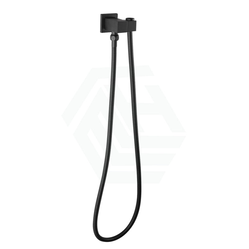 Square Matt Black Shower Holder Wall Connector & Hose Only Bathroom Products