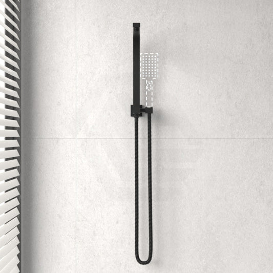 Square Matt Black Top Water Inlet Twin Shower Rail With Built-In Diverter Rails