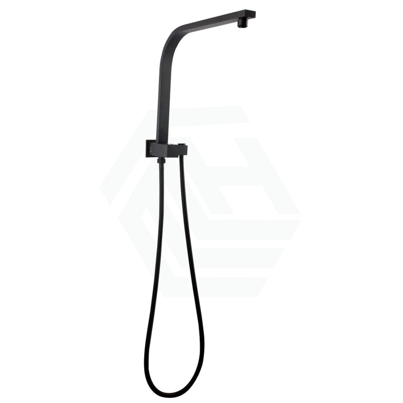 Square Matt Black Top Water Inlet Twin Shower Rail With Built-In Diverter