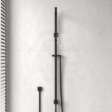 Square Matt Black Universal Water Inlet Twin Shower Rail With Diverter Rails