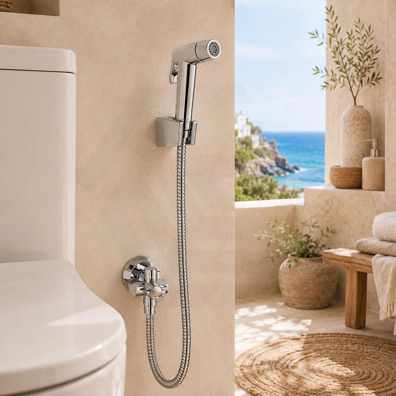 Round Toilet Bidet Spray Kit with 1.2m Stainless Steel Water Hose Two Water Modes Chrome