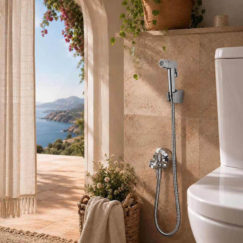 Round Toilet Bidet Spray Kit with 1.2m Stainless Steel Water Hose Two Water Modes Chrome