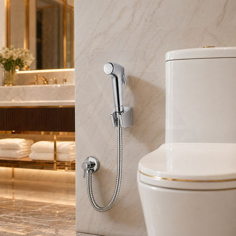 Round Toilet Bidet Spray Kit with 1.2m Stainless Steel Water Hose Chrome/Matt Black