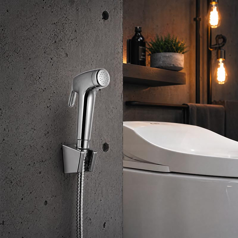 Round Toilet Bidet Spray Kit with 1.2m Stainless Steel Water Hose Chrome/Matt Black