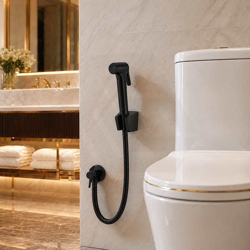 Round Toilet Bidet Spray Kit with 1.2m Stainless Steel Water Hose Chrome/Matt Black