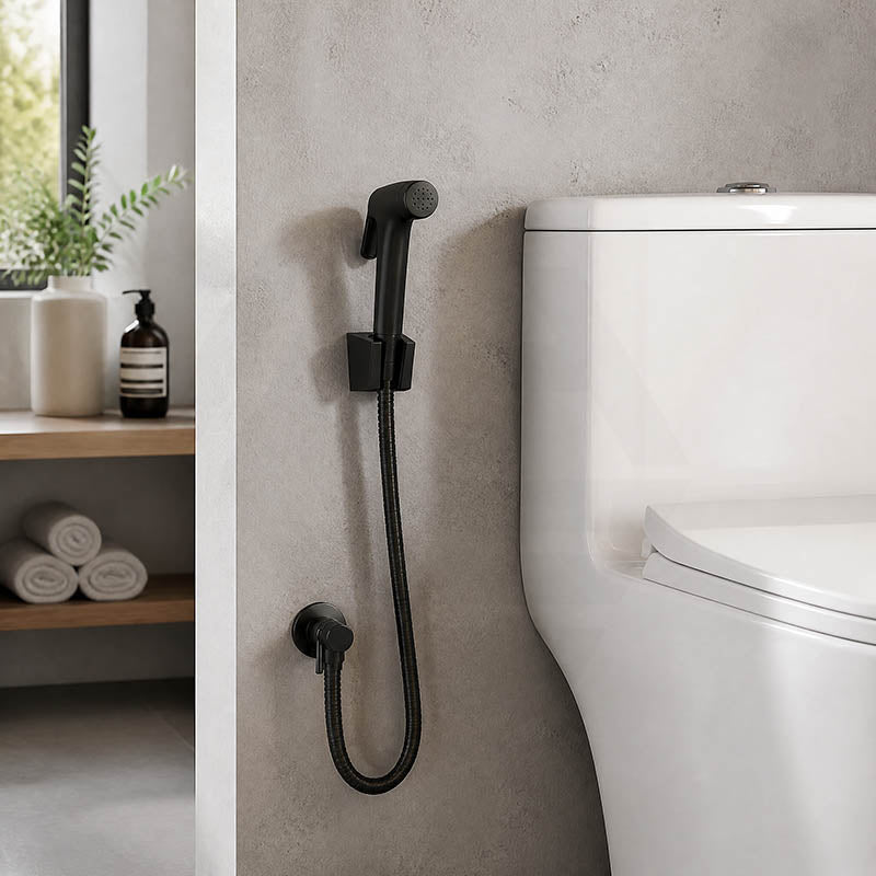 Round Toilet Bidet Spray Kit with 1.2m Stainless Steel Water Hose Chrome/Matt Black