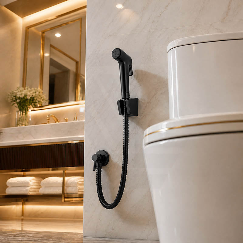 Round Toilet Bidet Spray Kit with 1.2m Stainless Steel Water Hose Chrome/Matt Black