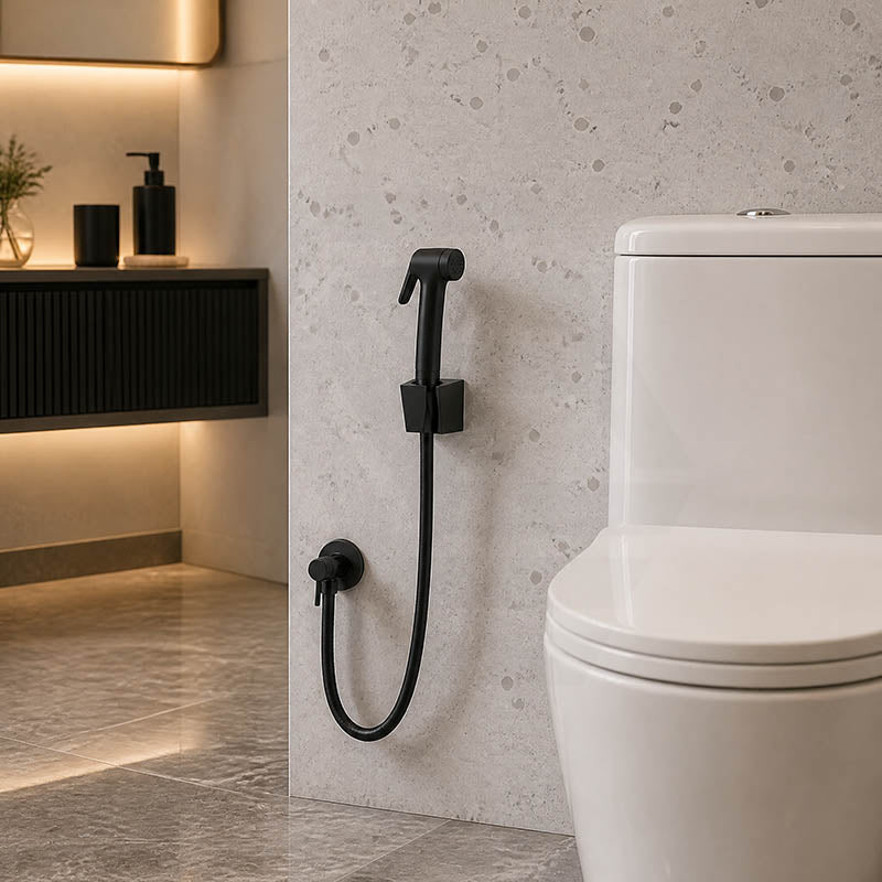 Round Toilet Bidet Spray Kit with 1.2m Stainless Steel Water Hose Chrome/Matt Black