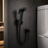 Round Toilet Bidet Spray Kit with 1.2m Stainless Steel Water Hose Chrome/Matt Black