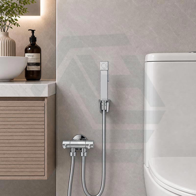 Square Brass Toilet Bidet Spray Kit with 1.2m PVC Hose Chrome/Matt Black