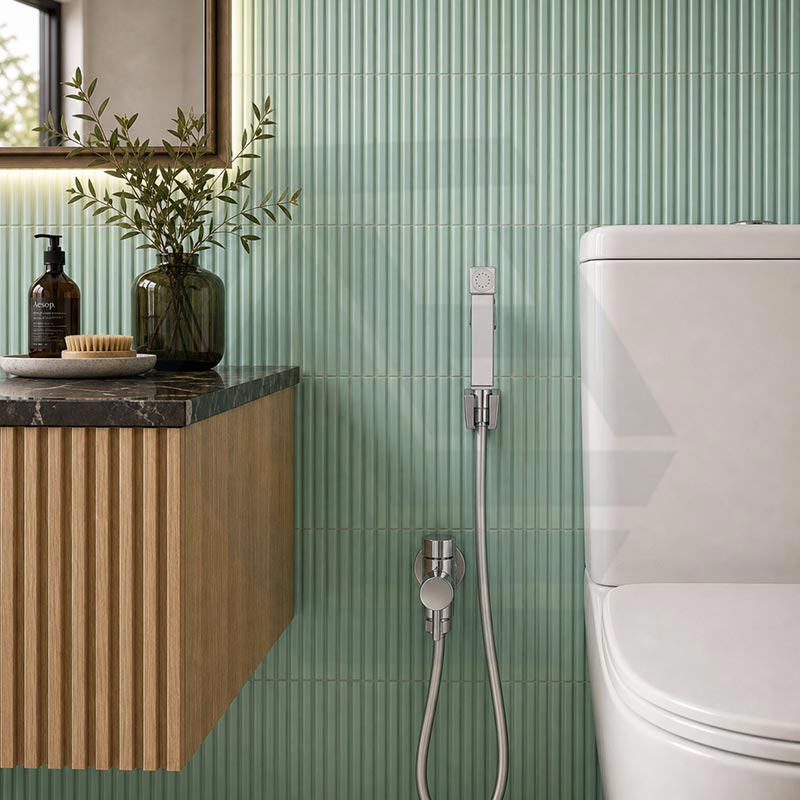 Square Brass Toilet Bidet Spray Kit with 1.2m PVC Hose Chrome/Matt Black
