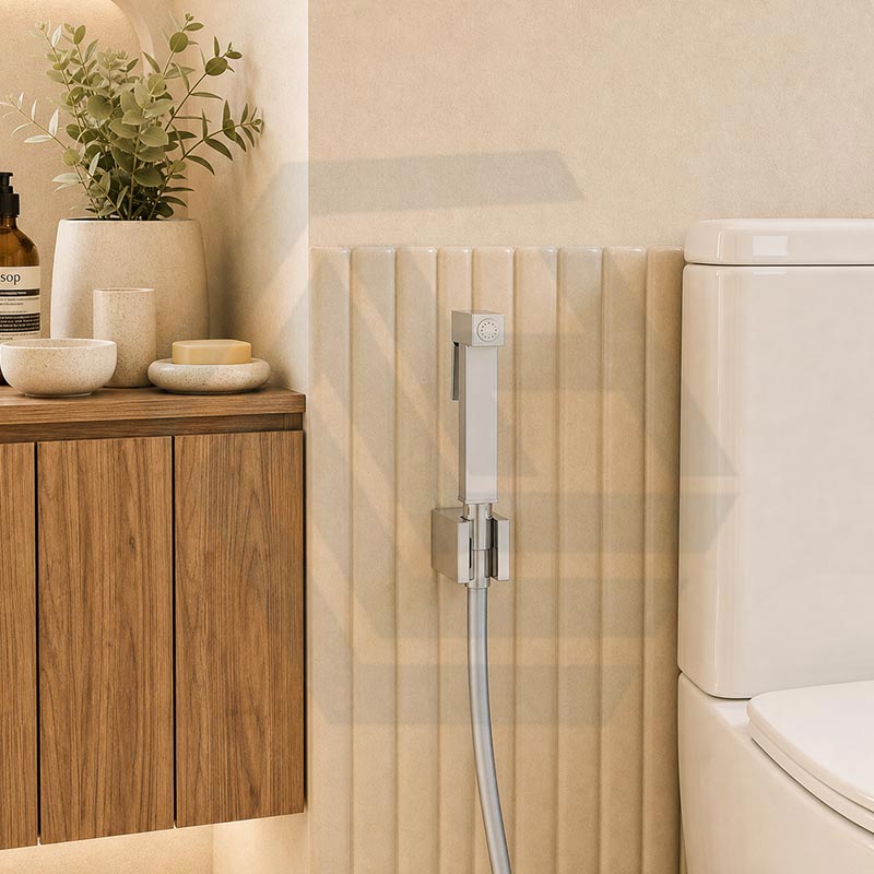 Square Brass Toilet Bidet Spray Kit with 1.2m PVC Hose Chrome/Matt Black