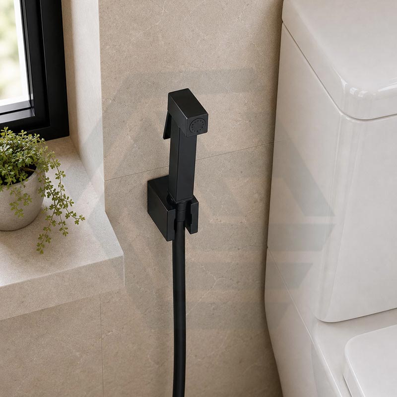 Square Brass Toilet Bidet Spray Kit with 1.2m PVC Hose Chrome/Matt Black