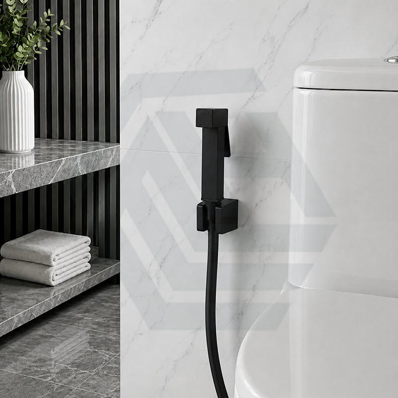 Square Brass Toilet Bidet Spray Kit with 1.2m PVC Hose Chrome/Matt Black
