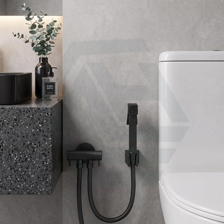Square Brass Toilet Bidet Spray Kit with 1.2m PVC Hose - Matte Black