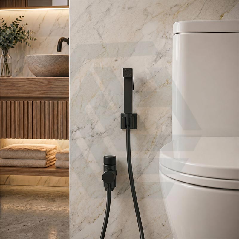 Square Brass Toilet Bidet Spray Kit with 1.2m PVC Hose Chrome/Matt Black