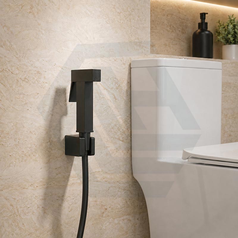 Square Brass Toilet Bidet Spray Kit with 1.2m PVC Hose Chrome/Matt Black