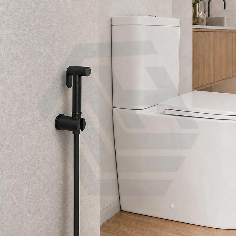 Round Brass Toilet Bidet Spray Kit with 1.2m PVC Water Hose Chrome/Matt Black