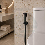 Round Brass Toilet Bidet Spray Kit with 1.2m PVC Water Hose Chrome/Matt Black