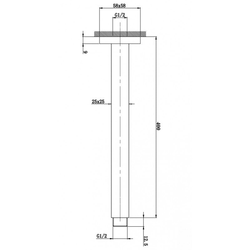 200/300/400/600mm Square Ceiling Shower Arm Matt Black