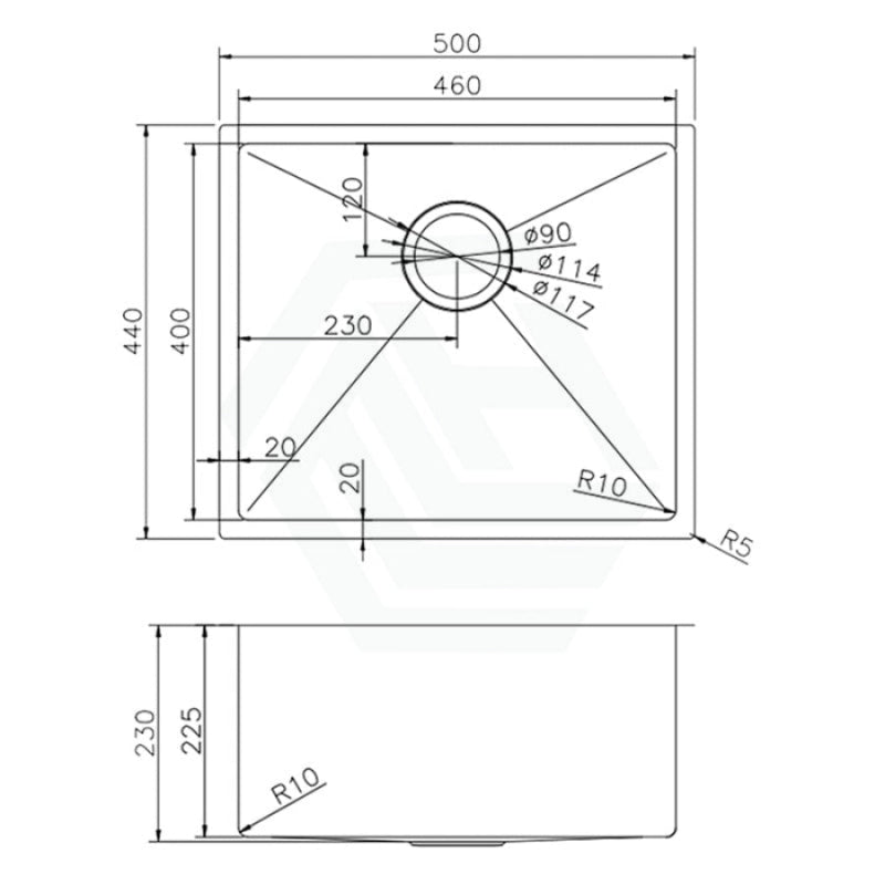 500X440X230mm Brushed Gunmetal /Black 1.2mm Handmade Single Bowl Kitchen Sink Top/ Undermount