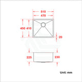 510X450X230mm 1.2mm Handmade Top/undermount Single Bowl Kitchen/ Laundry Sink