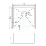 440X440X205mm Brushed Gunmetal / Black Pvd Stainless Steel Handmade Single Bowl Kitchen Sink