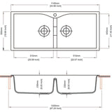 1140x500x230Mm White Quartz Granite Double Bowls Sink For Top/under Mount