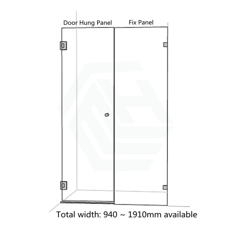 940-1910Mm Frameless Wall To Shower Screen Door Hung With Fix Panel In Matt Black Fittings 10Mm