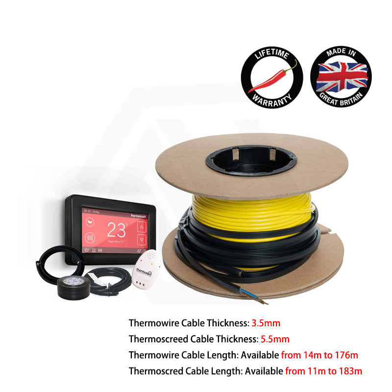 ThermoGroup Thermowire/Thermoscreed Undertile/In Screed Heating Kit with White/Black Dual Thermostat