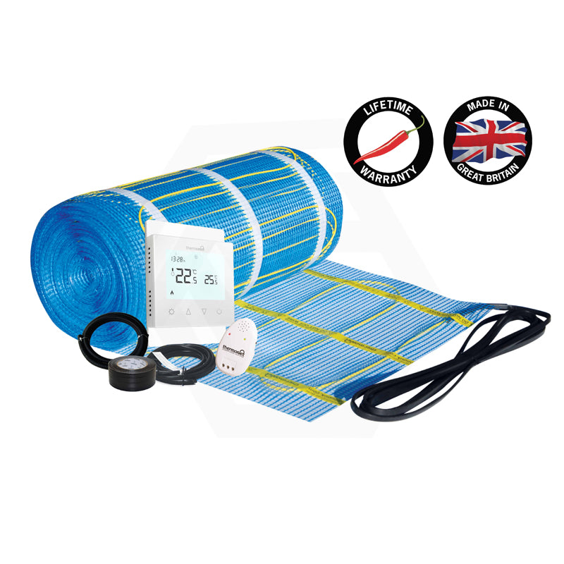 ThermoGroup Thermonet 150-200W/m² Undertile/In Screed Floor Heating Kit with White/Black Glass Thermostat