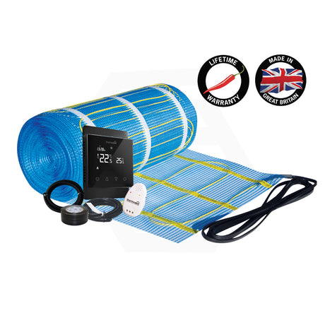 ThermoGroup Thermonet 150-200W/m² Undertile/In Screed Floor Heating Kit with White/Black Glass Thermostat