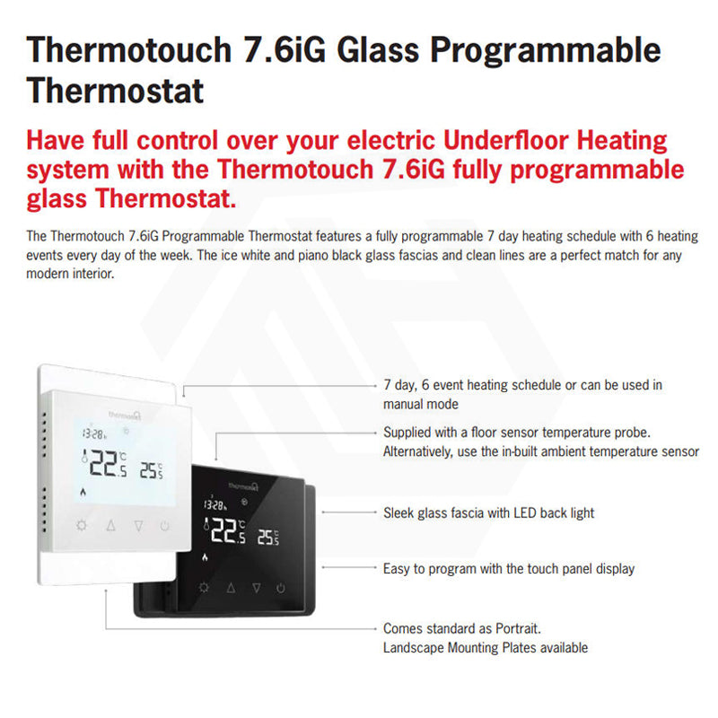 ThermoGroup Thermotouch 7.6iG Glass Programmable Thermostat Ice White/Piano Black