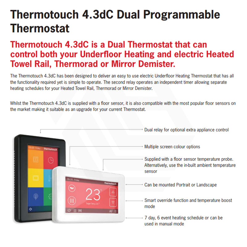 ThermoGroup Thermotouch 4.3dC Dual Control Thermostat Ice White/Satin Black