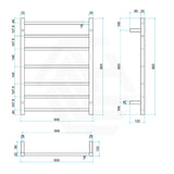ThermoGroup 600x800x122mm 240V Budget Straight Round Ladder Heated Towel Rail 7 Bars Polished Stainless Steel