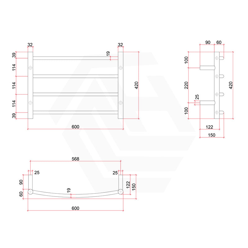 ThermoGroup 4/7/12 Bars 240V Curved Round Ladder Heated Towel Rail Polished Stainless Steel