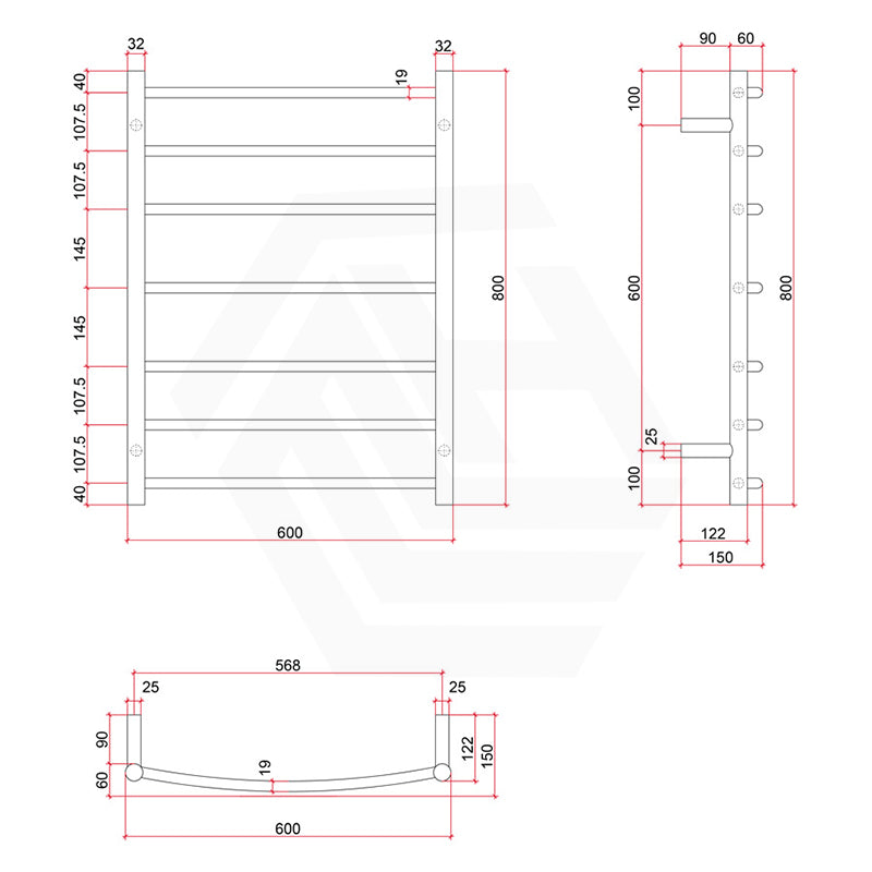 ThermoGroup 4/7/12 Bars 240V Curved Round Ladder Heated Towel Rail Polished Stainless Steel