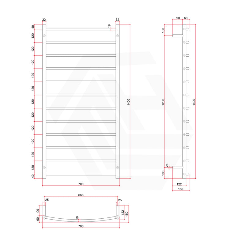 ThermoGroup 4/7/12 Bars 240V Curved Round Ladder Heated Towel Rail Polished Stainless Steel