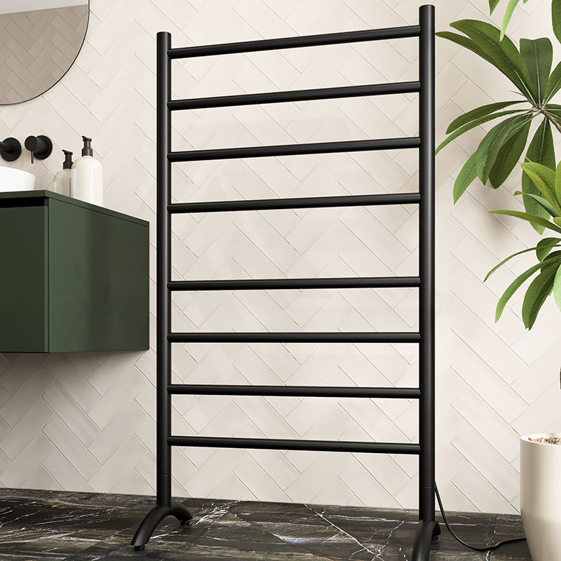 ThermoGroup Thermorail 600x1080x300mm 240V Straight Round Free-Standing Polished Stainless Steel/Matt Black Heated Towel Rail 8 Bars