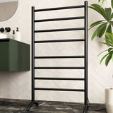 ThermoGroup Thermorail 600x1080x300mm 240V Straight Round Free-Standing Polished Stainless Steel/Matt Black Heated Towel Rail 8 Bars