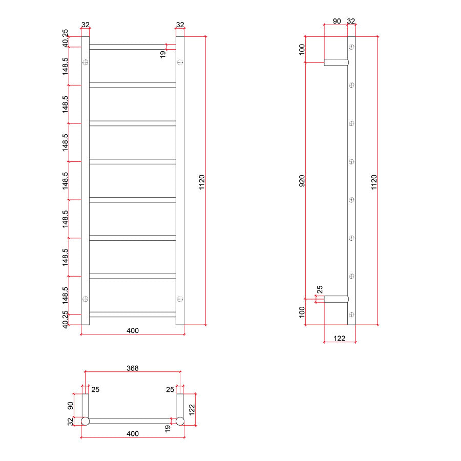 ThermoGroup 4-14 Bars 240V Straight Round Ladder Heated Towel Rail Variant Colour Available